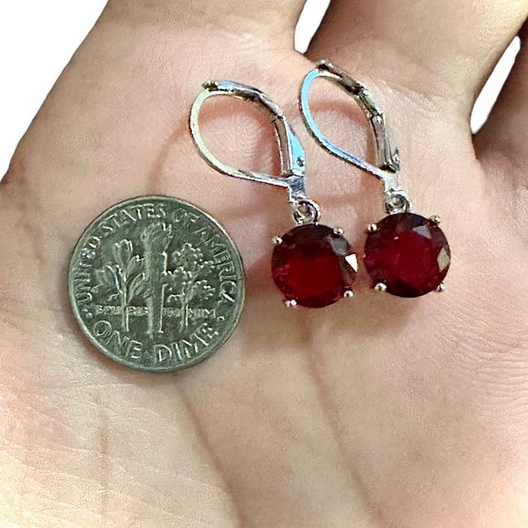 Ruby Earrings Sterling Silver 925 Leverback Earrings Dangle Earrings lab-create - Picture 6 of 7